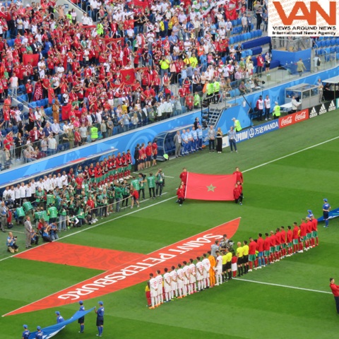 Moments of National Anthem before match